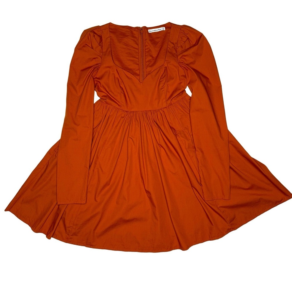 Abercrombie‎ & Fitch S Tall Sweetheart Neck Babydoll Mini Dress Poplin Pockets - Picture 4 of 9